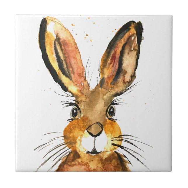 Hare watercolor rustic Kitchen rabbit animal Tile (Front)