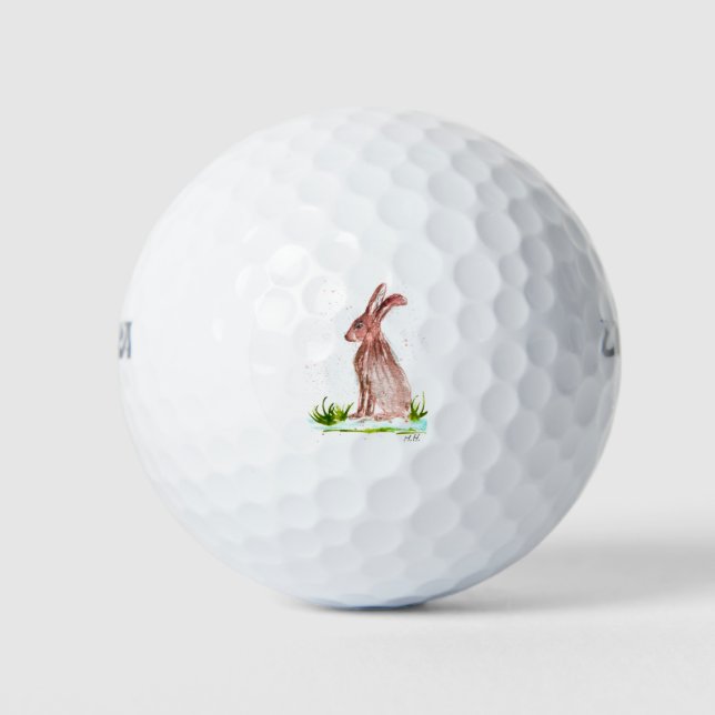 Hare watercolour animal woodland rabbit golf balls (Front)