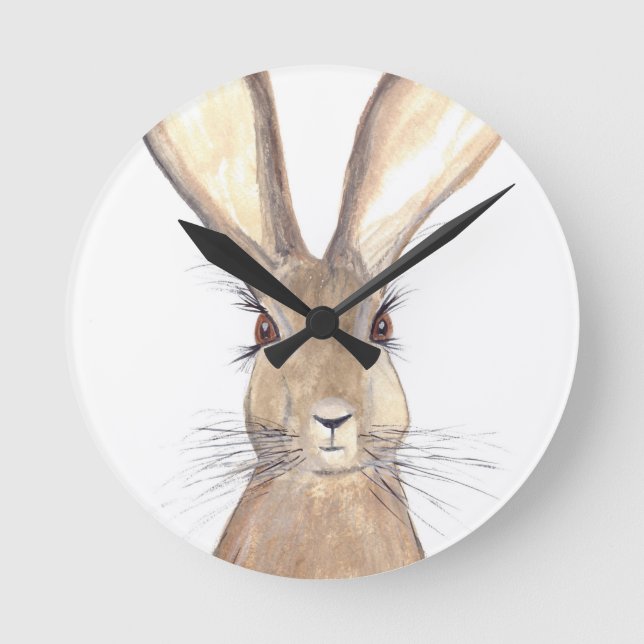 Hare watercolour painting round clock (Front)