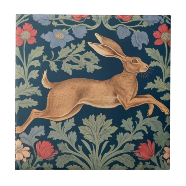 Hare William Morris style Right Facing Floral Tile (Front)