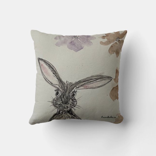 Hare with Flowers Throw Pillow (Back)