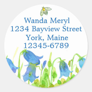 Harebell Blue Wildflower Honey Bee Return Address Classic Round Sticker