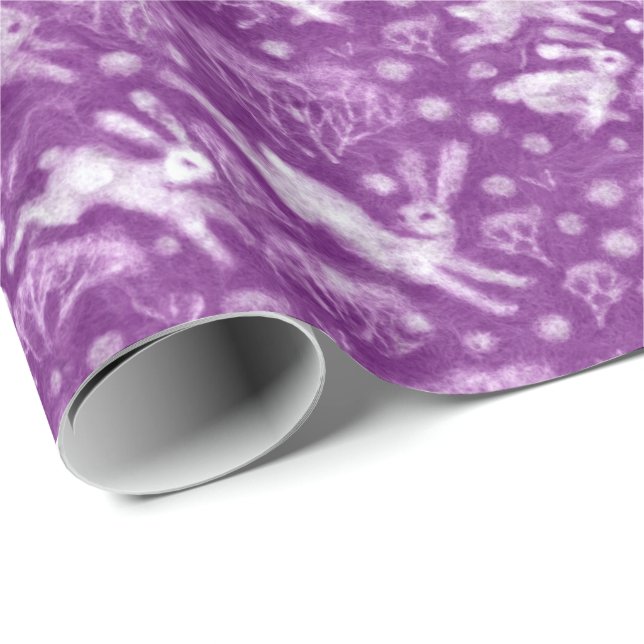 Hares Field Bunnies Rabbits Winter Pattern Purple Wrapping Paper (Roll Corner)