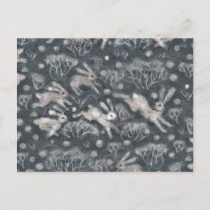 Hares Snow Field White Rabbits Winter Animals Grey Postcard