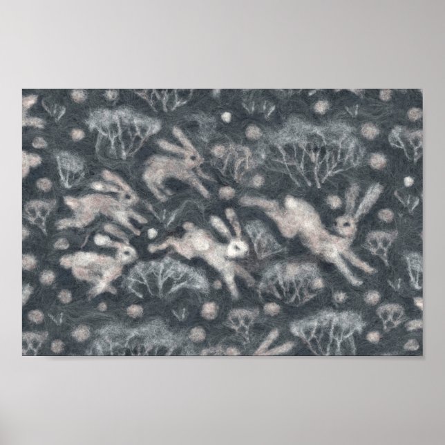 Hares Snow Field White Rabbits Winter Animals Grey Poster (Front)