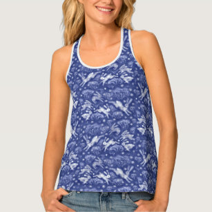 Hares Snow Field White Rabbits Winter Pattern Blue Tank Top
