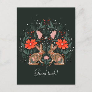 Hares with flowers and Nordic motives    Postcard