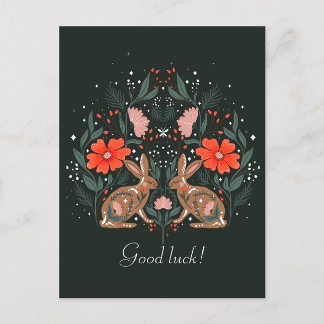 Hares with flowers and Nordic motives    Postcard (Front)