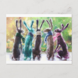 Hares with scarves postcard