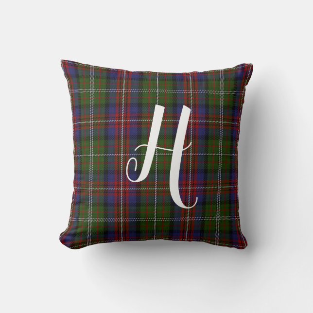 Hargis Clan Plaid Monogrammed Throw Pillow (Front)