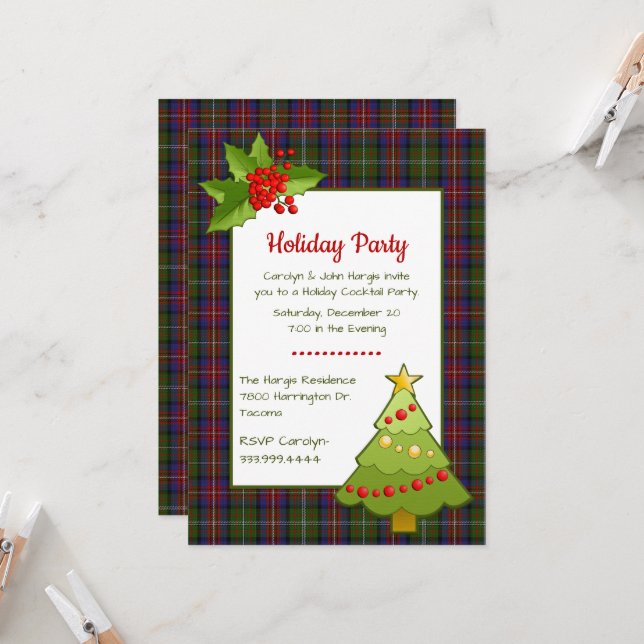 Hargis Tartan Plaid Festive Christmas Party Invitation (Front/Back In Situ)