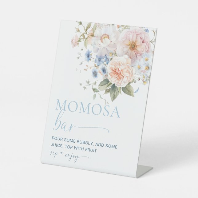 Hargrove Blue Floral Baby Shower Momosa Bar Sign (Front)