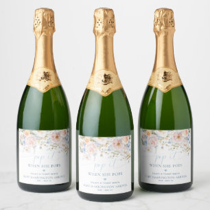 Hargrove Blue Floral Baby Shower Pop It Sparkling Wine Label