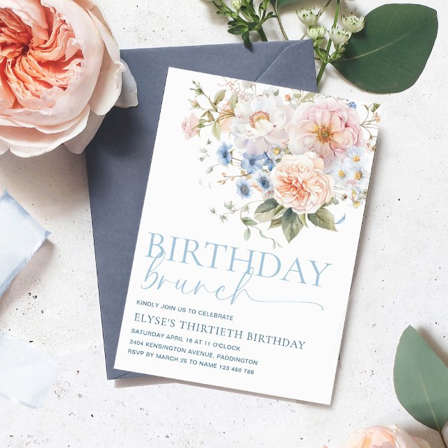 Hargrove Blue Floral Birthday Brunch Invitation (Creator Uploaded)
