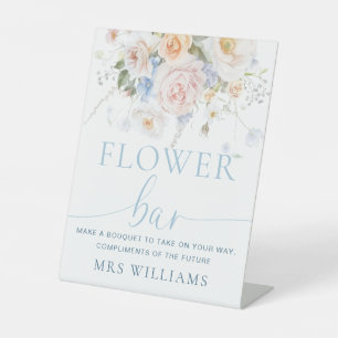 Hargrove Blue Floral Flower Bar Pedestal Sign