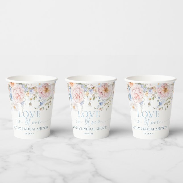 Hargrove Blue Floral Love In Bloom Bridal Shower Paper Cups (Multi)