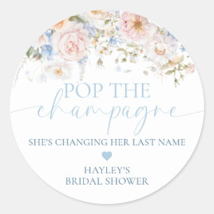 Hargrove Blue Floral Pop The Champagne Shower Classic Round Sticker