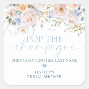 Hargrove Blue Floral Pop The Champagne Shower Square Sticker