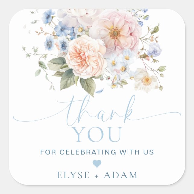 Hargrove Blue Floral Thank You Favour Square Sticker (Front)