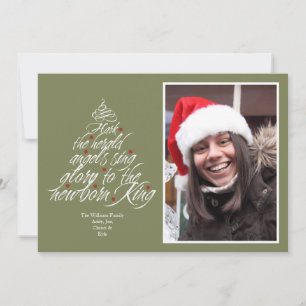 Hark the Christmas carol lyric tree photo green Holiday Card