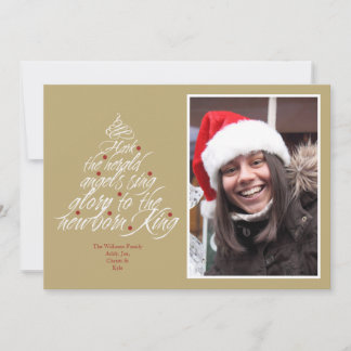 Hark the Christmas carol lyric tree photo taupe Holiday Card