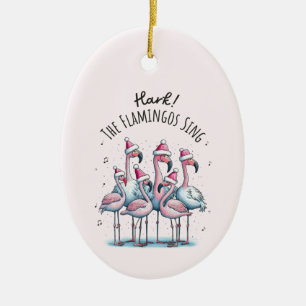 Hark The Flamingos Sing Ceramic Tree Decoration