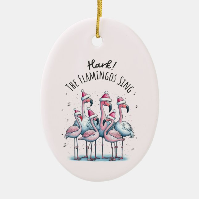 Hark The Flamingos Sing Ceramic Tree Decoration (Front)