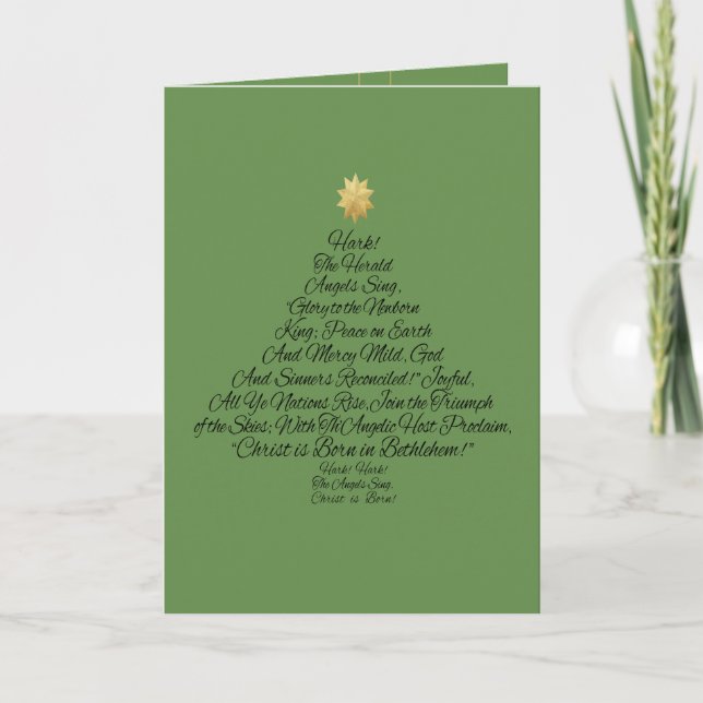 Hark the Herald Angels Sing Christmas Tree Holiday Card (Front)