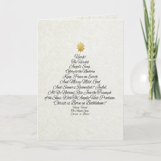Hark the Herald Angels Sing Christmas Tree Holiday Card (Front)