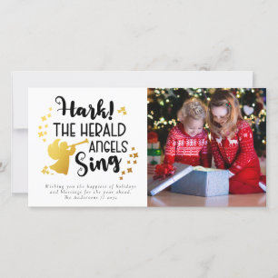 Hark the Herald Angels Sing Gold Foil Photo Holiday Card