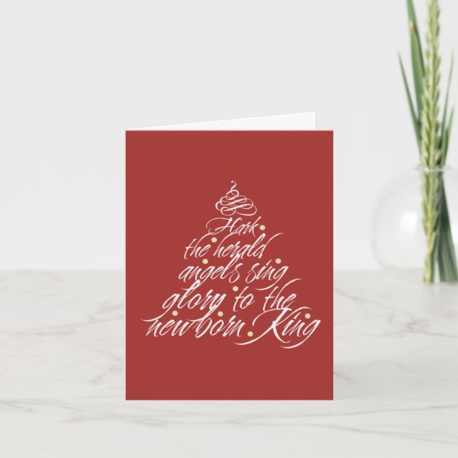 Hark the Herald Christmas carol lyric tree red Holiday Card (Front)