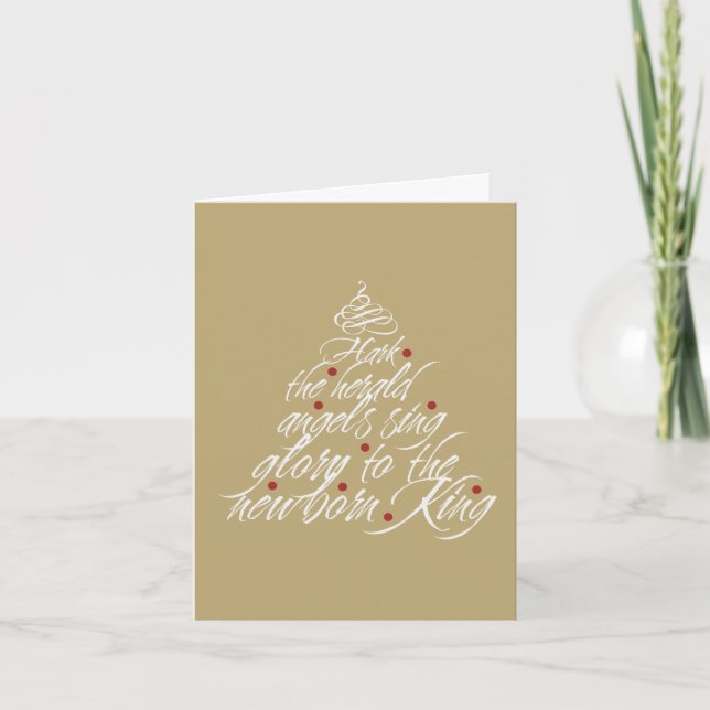 Hark the Herald Christmas carol lyric tree taupe Holiday Card (Front)