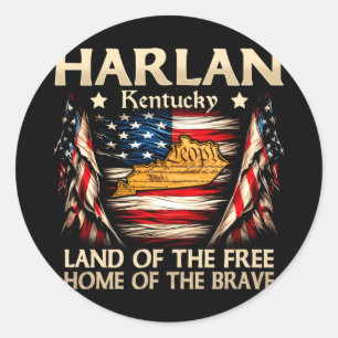 Harlan kentucky usa flag 4th of july performance classic round sticker