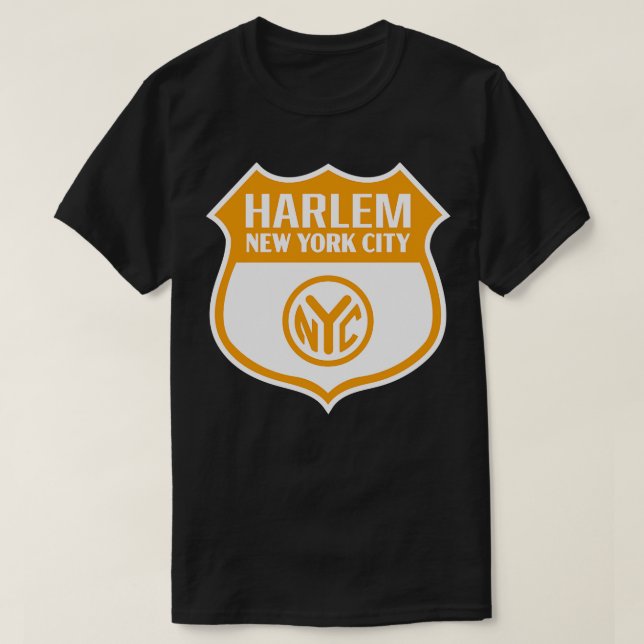 Harlem New York City Retro Token Shield Gold on Wh T-Shirt (Design Front)