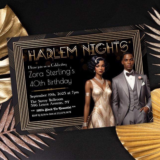 Harlem Nights Art Deco African American Birthday Invitation (Creator Uploaded)