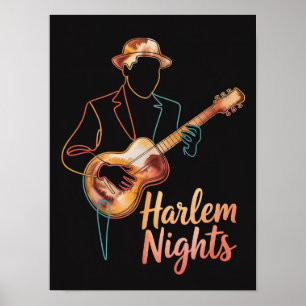 Harlem Nights Guitar Line Art Poster
