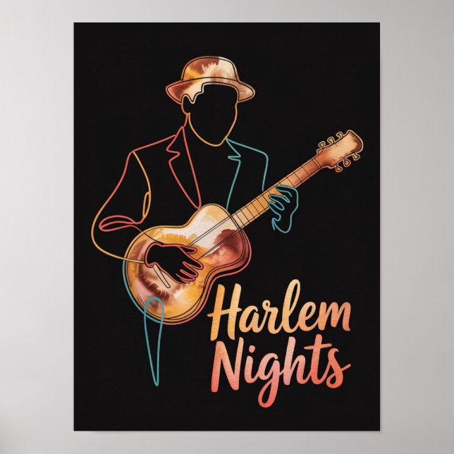 Harlem Nights Guitar Line Art Poster (Front)