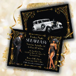 Harlem Nights Speakeasy Flapper Great Gatsby Invitation<br><div class="desc">Wonderful 1920's African American Black female Flapper and a gentelman in a black three piece suit and hat invite you to a Great Gatsby, Roaring 20s or Speakeasy Party or Harlem Nights party. Great for an anniversary, rehearsal dinner, couples shower etc. Pretty faux gold Art Deco accents against a black...</div>