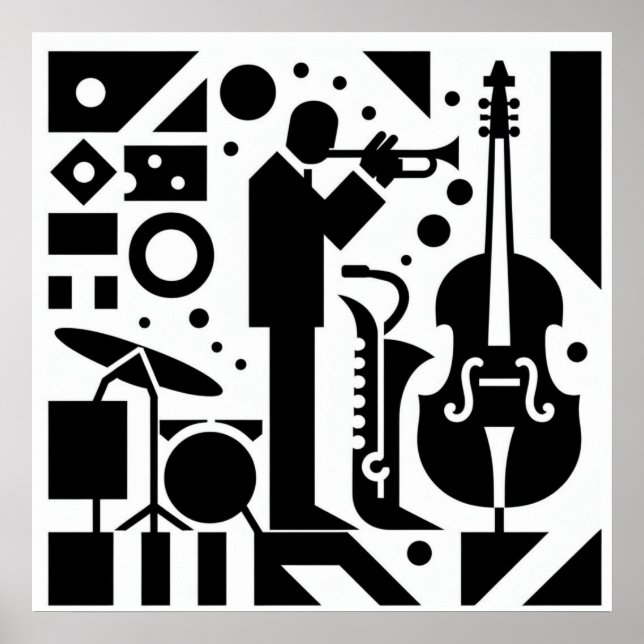 Harlem Renaissance Trumpet Musician Black & White Poster (Front)