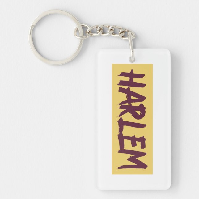 Harlem Text Base Design on Yellow Background  Key Ring (Front)