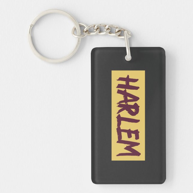 Harlem Text Base Design on Yellow Background  Key Ring (Front)