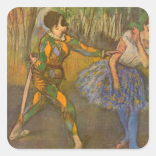 Harlequin and Columbine by Edgar Degas Vintage Art Square Sticker