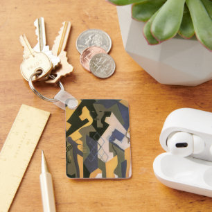 Harlequin at a Table by Juan Gris, Vintage Cubism Key Ring