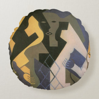Harlequin at a Table by Juan Gris, Vintage Cubism Round Cushion