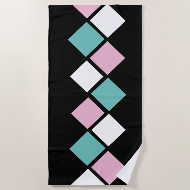 Harlequin Beach Towel (Black, Aqua & Pink) (Front)