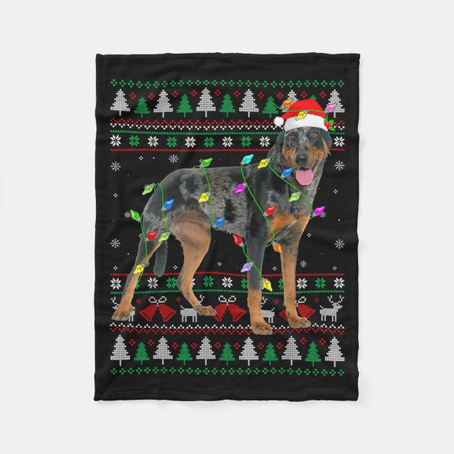 Harlequin Beauceron Dog Christmas Ugly Sweater Dog Fleece Blanket (Front)