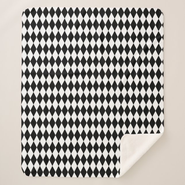 Harlequin Black and White Diamond Pattern Sherpa Blanket (Front)