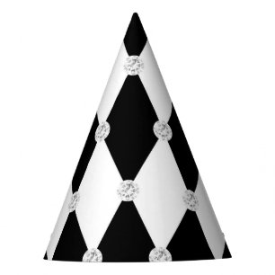 Harlequin Black White Rhombus Diamond Shape Party Hat