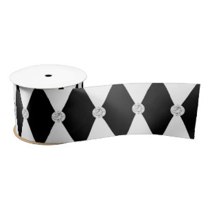 Harlequin Black White Rhombus Diamond Shape Satin Ribbon