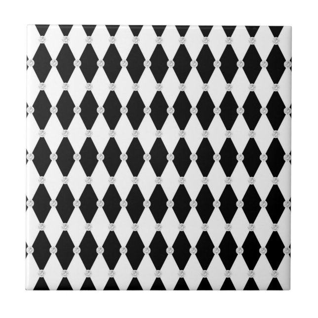 Harlequin Black White Rhombus Diamond Shape Tile (Front)